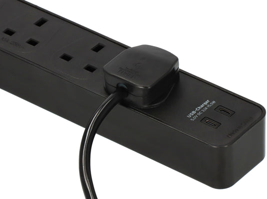 Brennenstuhl 1153243106 Ecolor 4Way 3M Extension Cable ,2 Usb C Ports,Safety Fuse, Black
