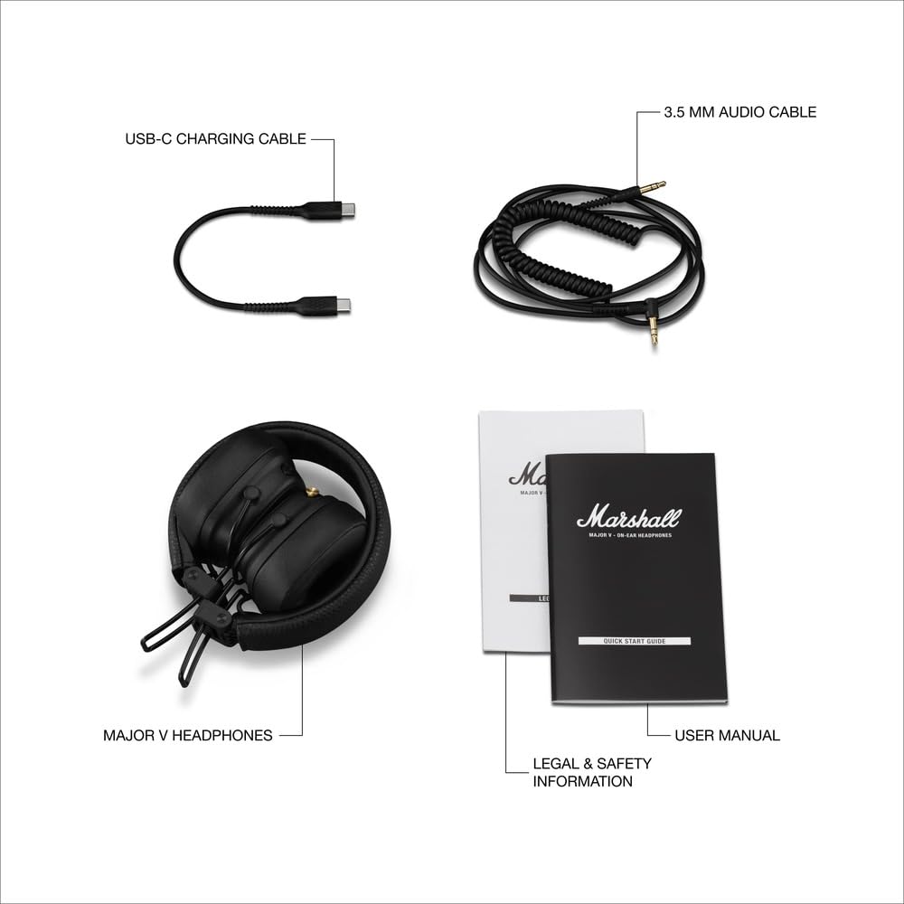 Marshall MAJOR V Wireless on-ear headphones with 100+ hours of playtime.