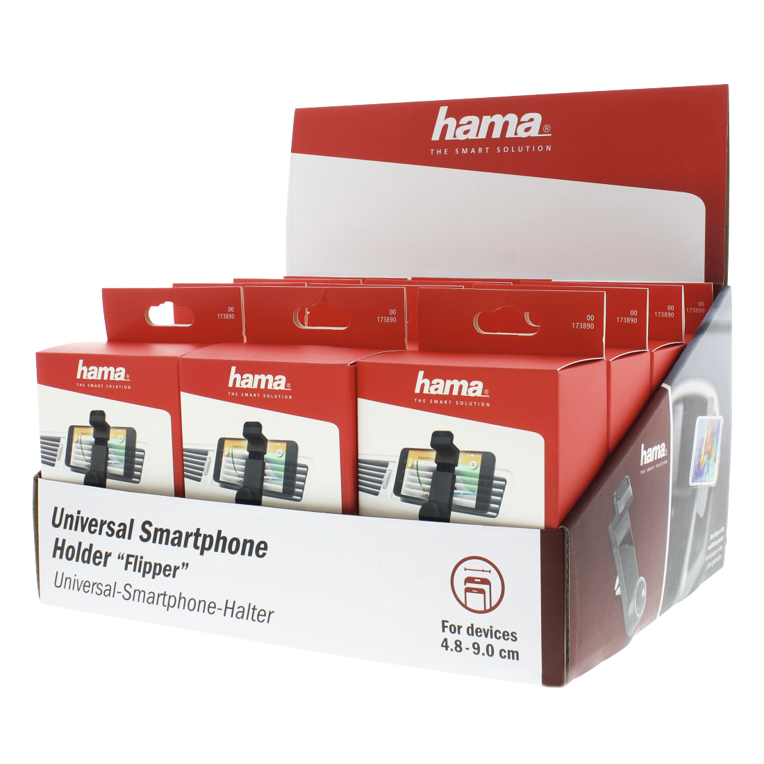 Hama 173890 "Flipper" Uni Smartphone Holder, Devices 4.8 - 9 Wide, 12 Pcs / Display