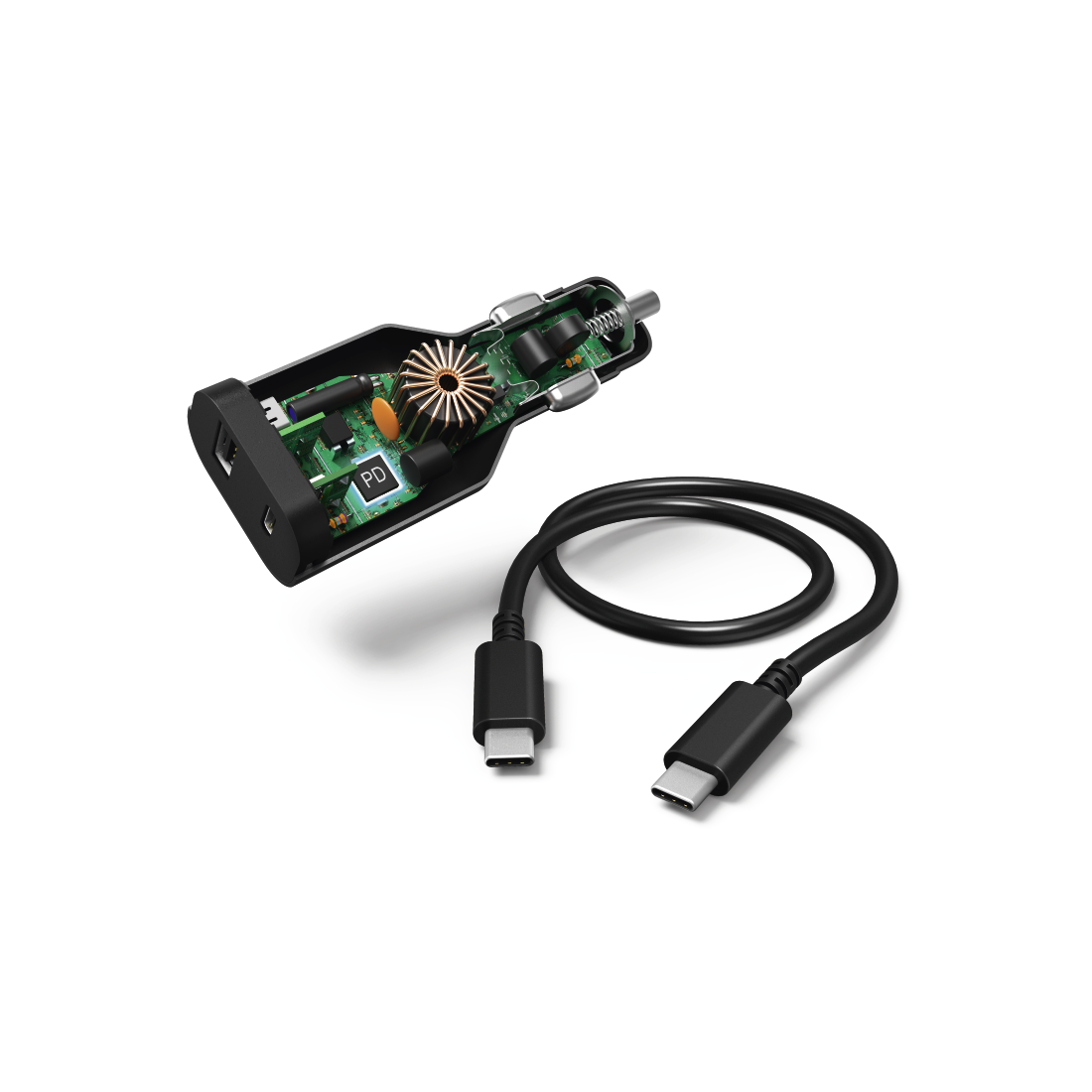 Hama 54177 USB-C PSU for Cars, Power Delivery (PD), 5-20V/70W, USB-C Cable,1 m