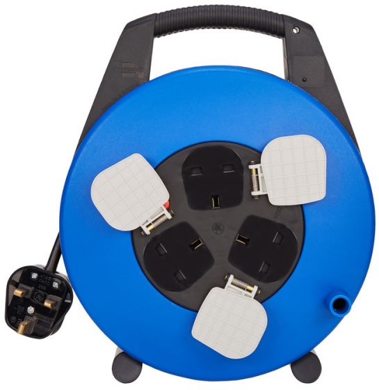 BRENNENSTUHL 1108563 Vario Line 3-way Extension Reel 10m (Made in Germany, portable Extension Cable, safety cut-out, Indoor Cable Reel with carry handle)