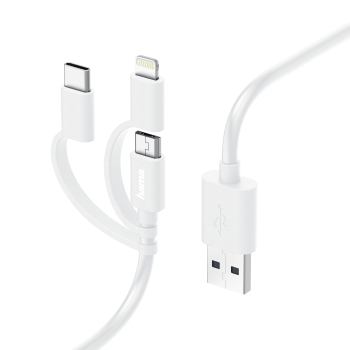HAMA 187200 3-IN-1 MIC-USB CABLE WITH ADAPTER USB-C & LIGHTN,1.0 M,WHITE