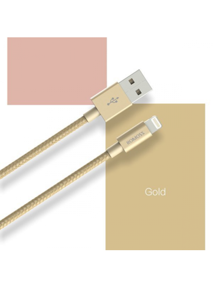 ROMOSS CB13N Nylon Braided USB MFI Lightning Cable 1M - Gold High Speed Charge