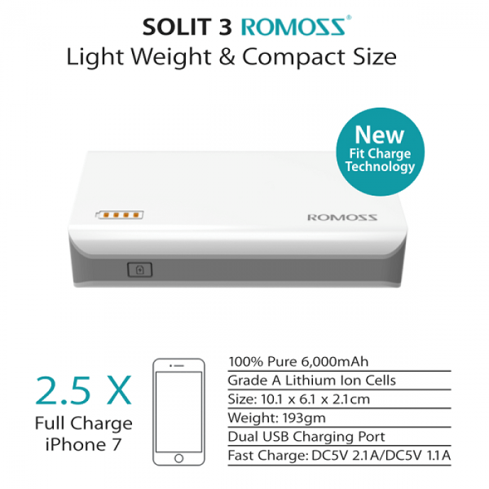 ROMOSS PH30-510-01 SOLIT3 POWER BANK 6000MAH 1+1 Bundle pack
