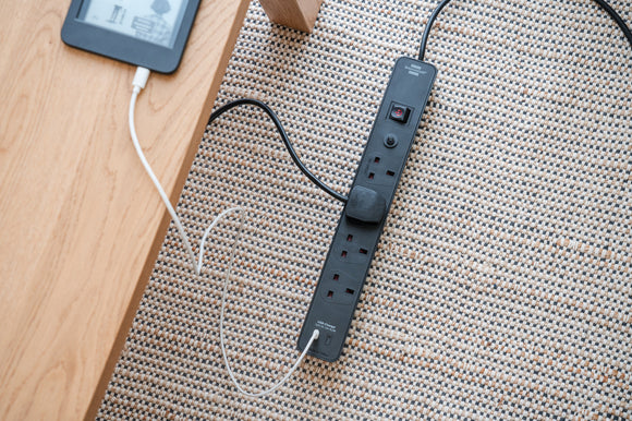 Brennenstuhl 1153243106 Ecolor 4Way 3M Extension Cable ,2 Usb C Ports,Safety Fuse, Black