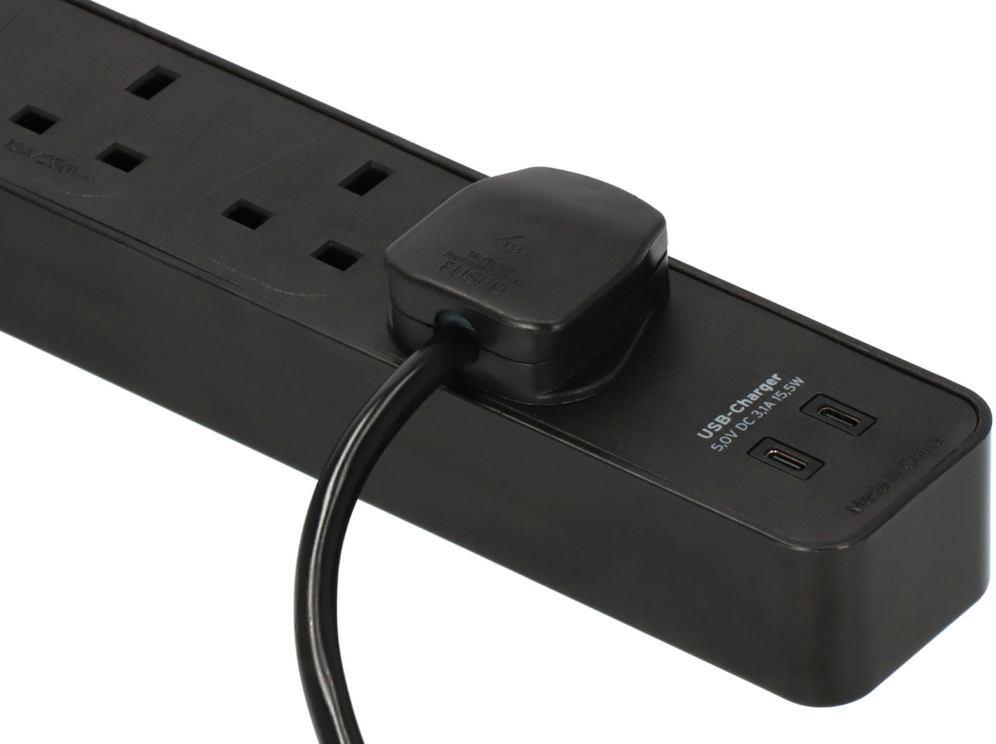Brennenstuhl 1153243106 Ecolor 4Way 3M Extension Cable ,2 Usb C Ports,Safety Fuse, Black