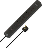 Brennenstuhl 1153243106 Ecolor 4Way 3M Extension Cable ,2 Usb C Ports,Safety Fuse, Black