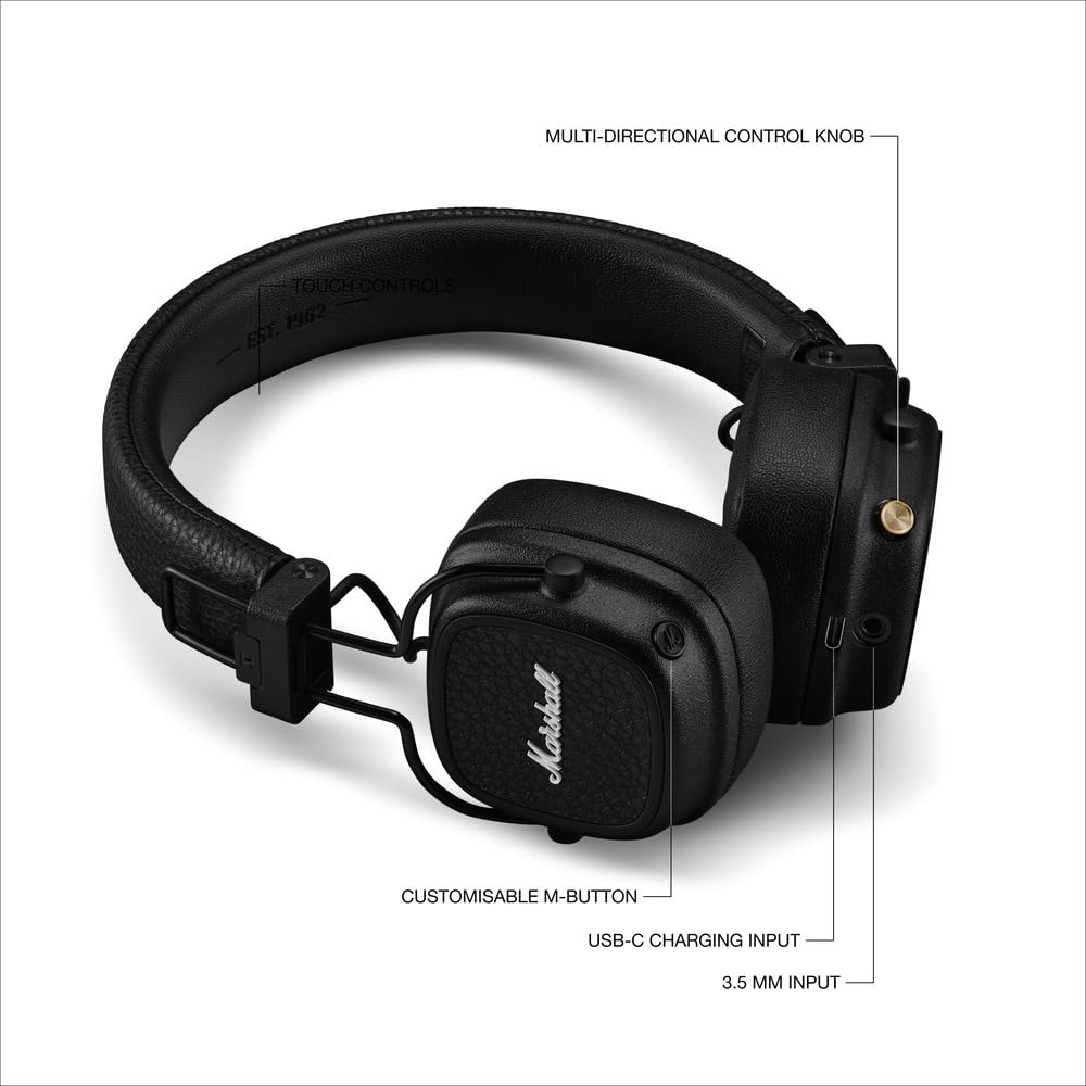 Marshall MAJOR V Wireless on-ear headphones with 100+ hours of playtime.