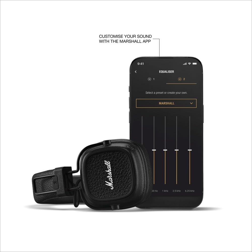 Marshall MAJOR V Wireless on-ear headphones with 100+ hours of playtime.