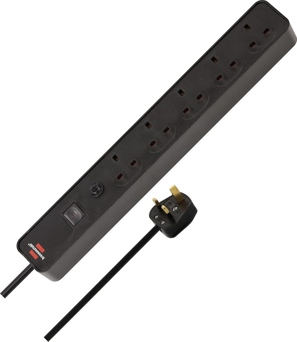 Brennenstuhl 1153253000 Ecolor 5-way extension lead black (Power Strip with 1,5 m cable, safety fuse button and On/Off switch, 90° angle of sockets)