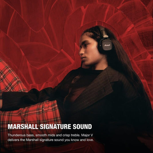 Marshall MAJOR V Wireless on-ear headphones with 100+ hours of playtime.