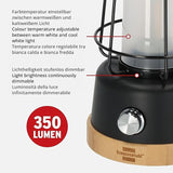 Brennenstuhl 1171800010 LED Rechargeable Camping Lantern Cal 1 (350 lm, IP44, up to 75h Burn time, infinitely dimmable, Adjustable Colour Temperature, Rechargeable Camping Light with Hemp Rope and Bamboo Base)