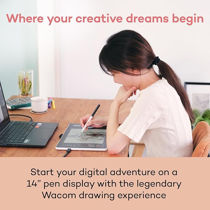 Wacom One DTC141 Creative Pen Display,14” HD Full-Laminated Digital Art Tablet with Creative Software and Training, Graphics Drawing Pad for Mac and Windows
