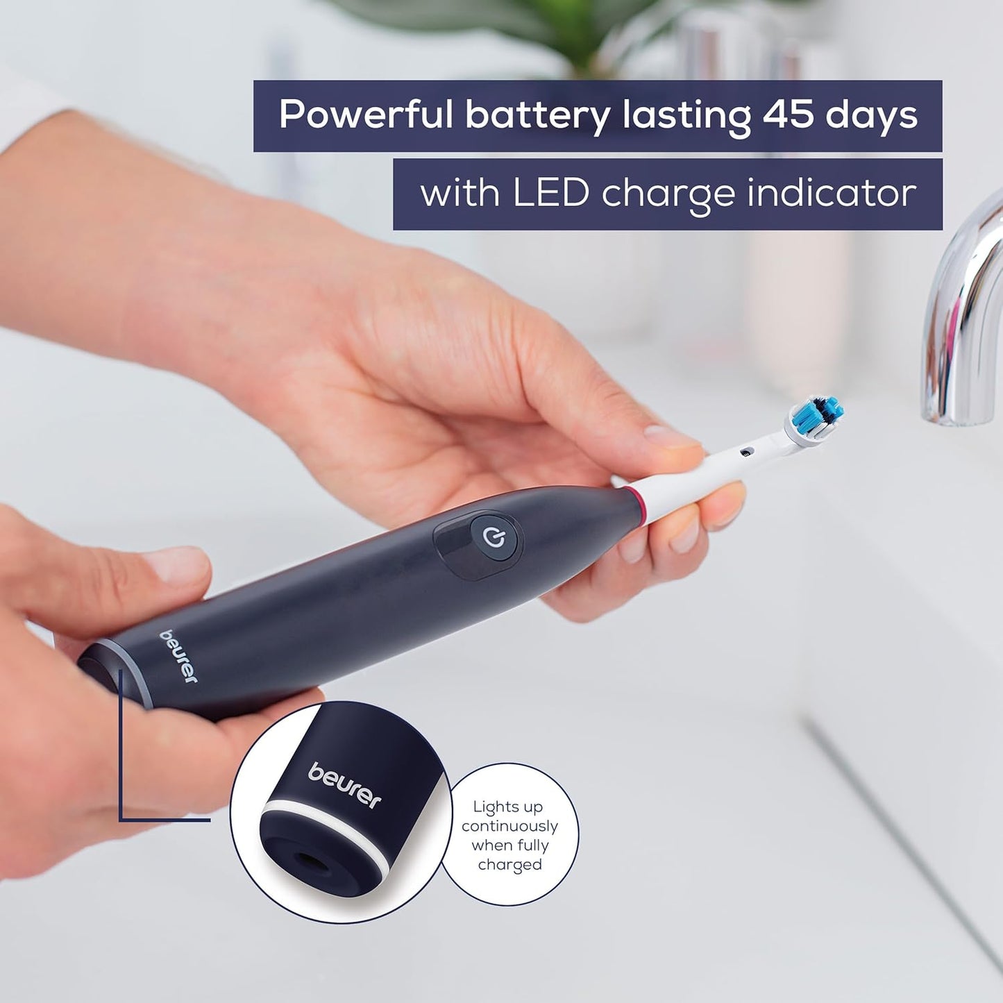 Beurer TB50 Electric Brush, 3 Cleaning Programs for Dental Care, Oscillating-Pulsating Cleaning Technology to Remove Plaque, Built-in Pressure Sensor, Rechargeable Battery