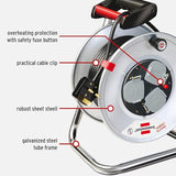 Brennenstuhl 1198063 Garant 3-way socket cable reel (50m extension cable, rust-proof, ergonomic handle), cable colour: black