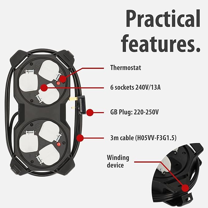 Brennenstuhl 1151613100 Power Station (Power Distributor 3m H05VV-F3G1.5 cable, with 6 sockets, suitable for wall mounting, Made in Germany