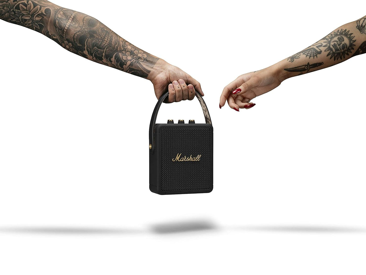 Marshall Stockwell II Portable Bluetooth Speaker with 20+ Hours of Portable Playtime, (360° Sound), Water-Resistant (IPX4) – Black & Brass.