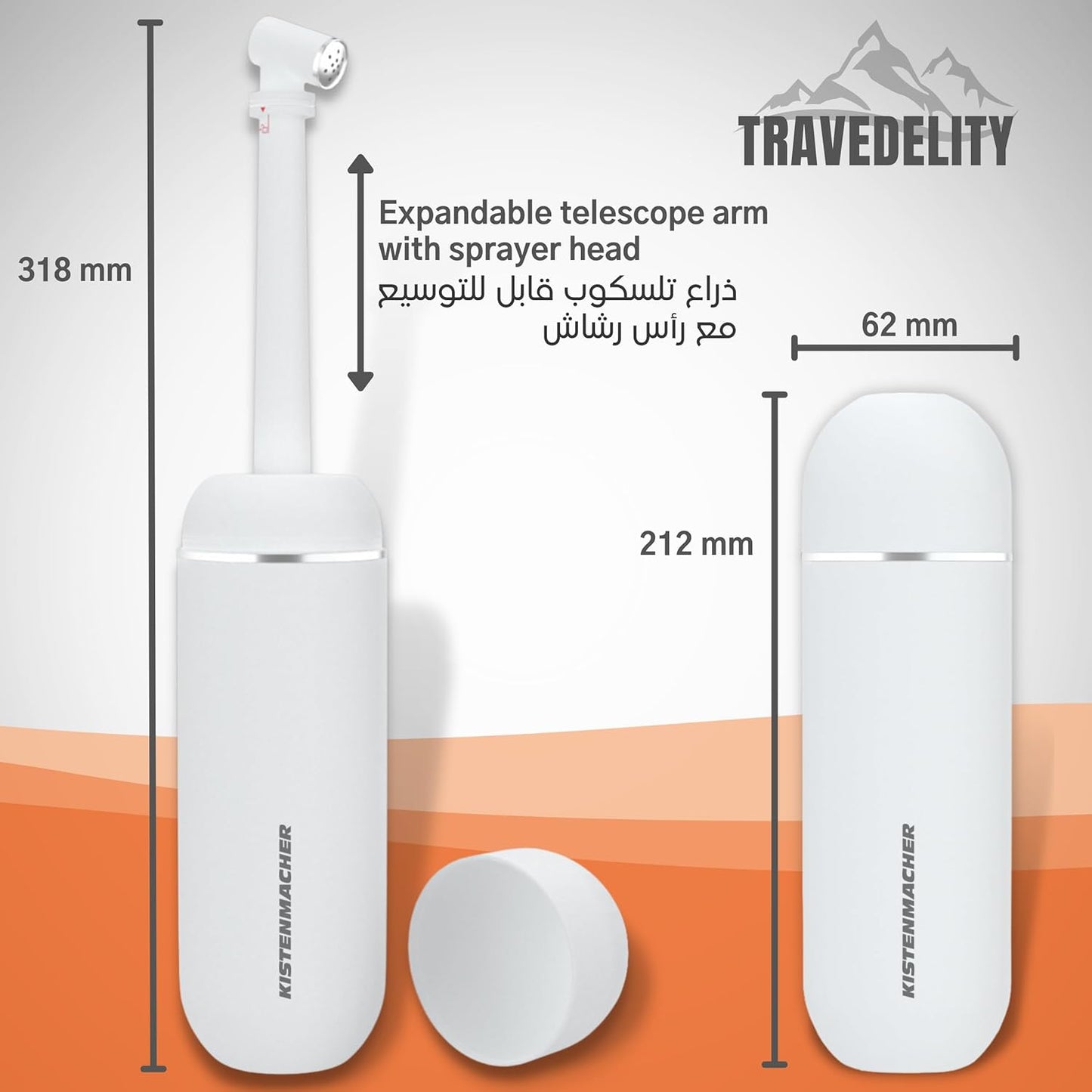 KISTENMACHER TRAVEDELITY, Portable Bidet Sprayer, white, for outdoor, camping trips or traveling