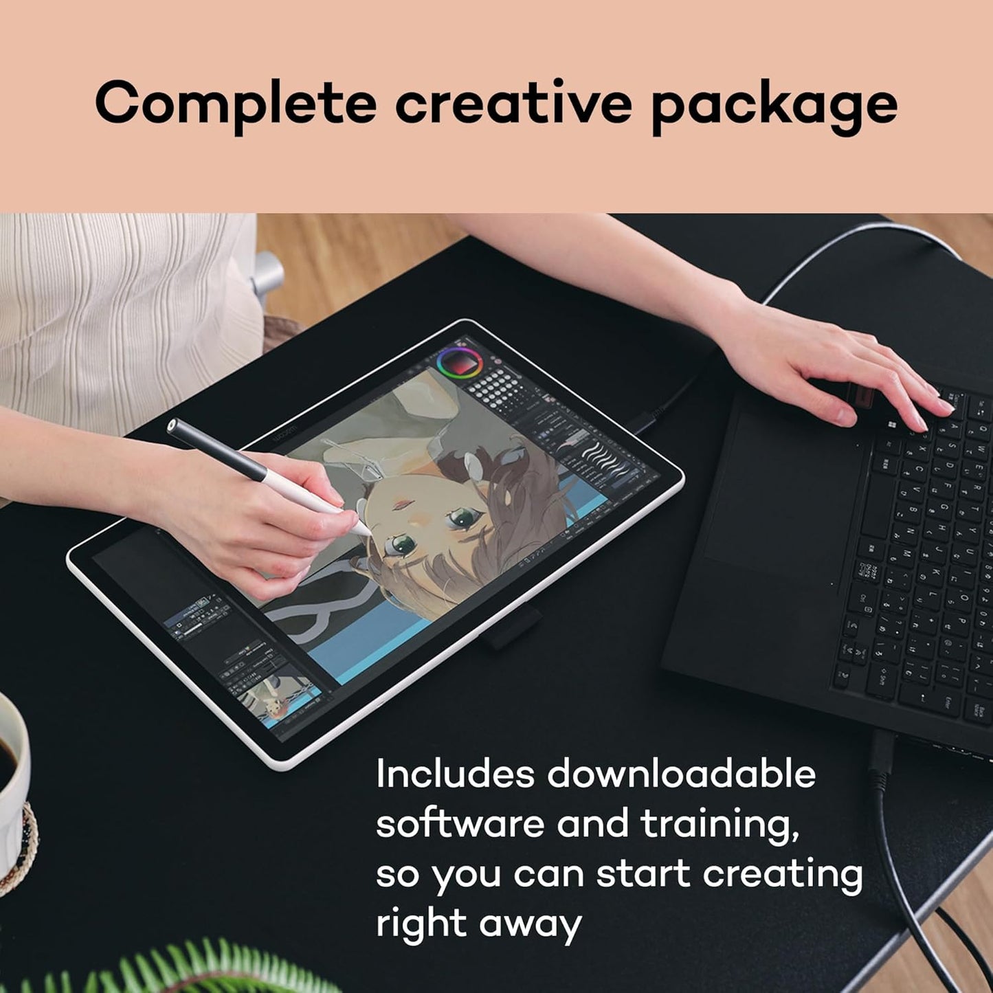 Wacom One DTC141 Creative Pen Display,14” HD Full-Laminated Digital Art Tablet with Creative Software and Training, Graphics Drawing Pad for Mac and Windows
