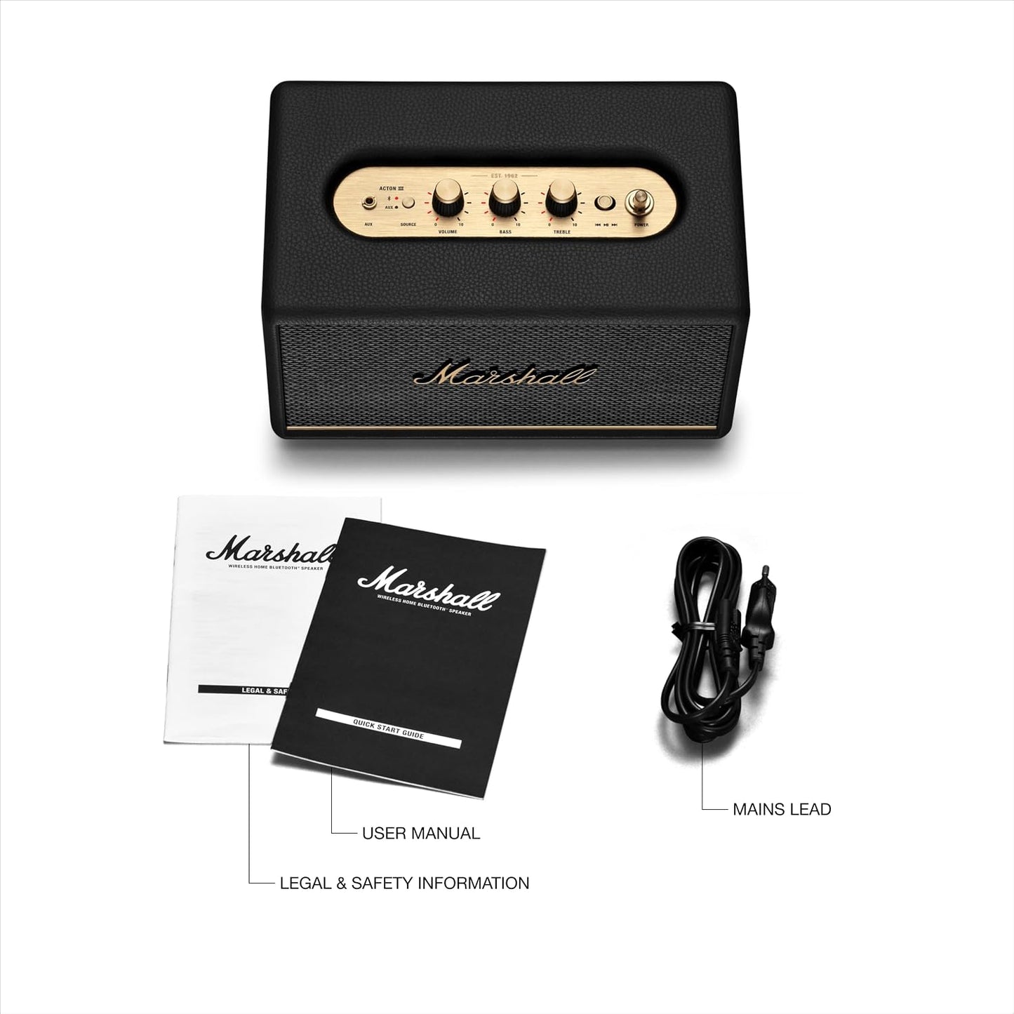 Marshall Acton III Bluetooth Home Speaker - Loud Stereo Sound with Bass and Treble Controls | Plug-in Powered | 3.5mm Aux Input