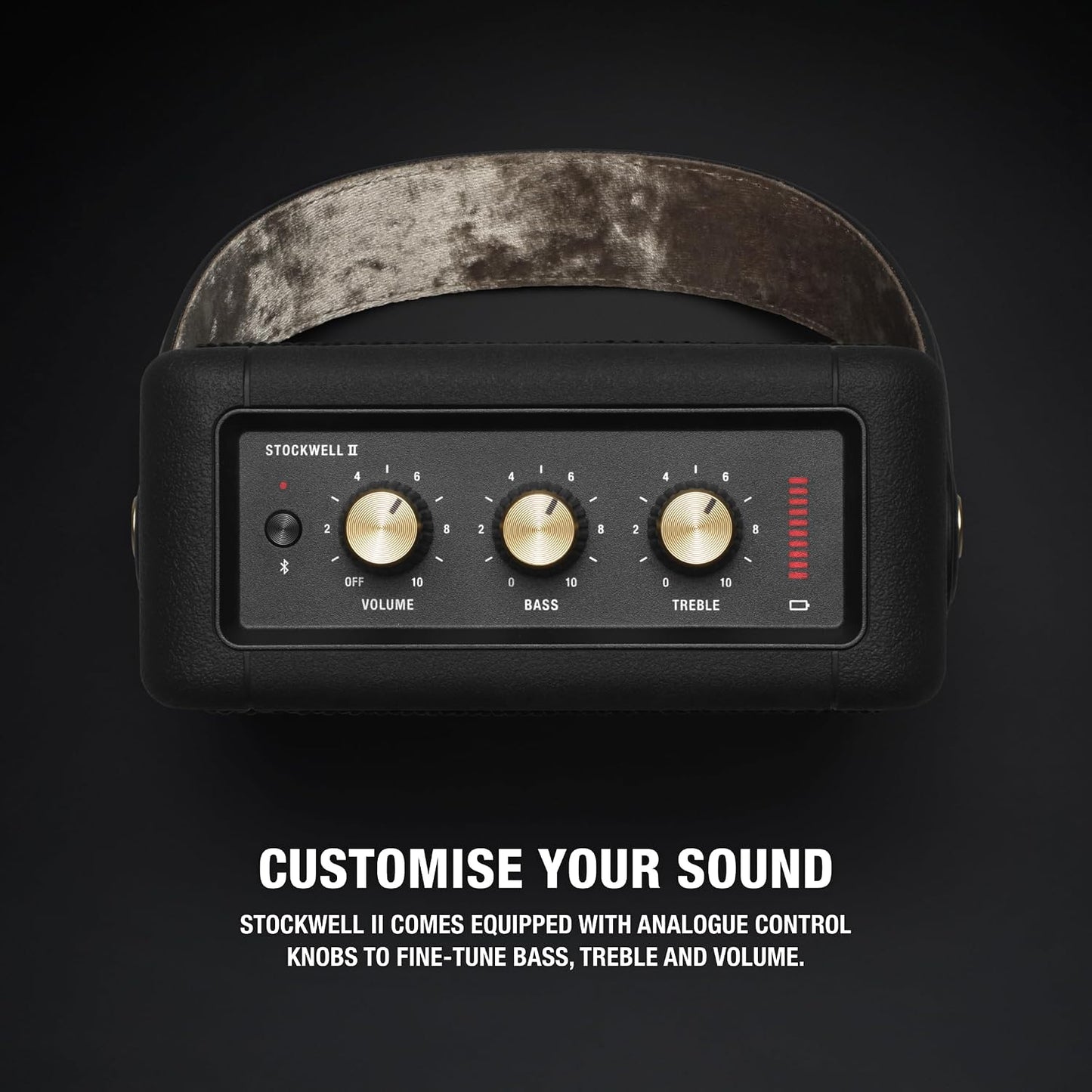Marshall Stockwell II Portable Bluetooth Speaker with 20+ Hours of Portable Playtime, (360° Sound), Water-Resistant (IPX4) – Black & Brass.