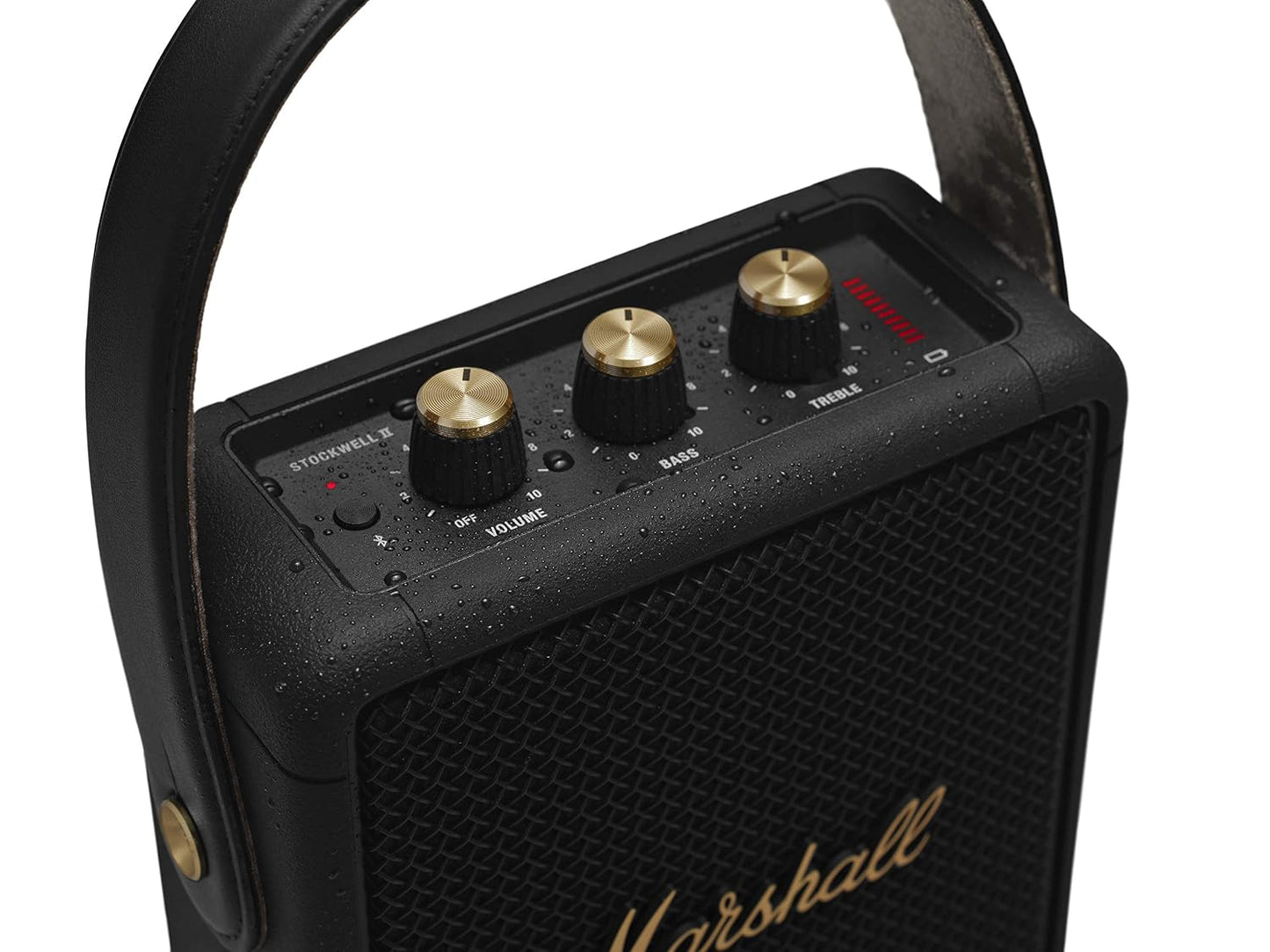 Marshall Stockwell II Portable Bluetooth Speaker with 20+ Hours of Portable Playtime, (360° Sound), Water-Resistant (IPX4) – Black & Brass.