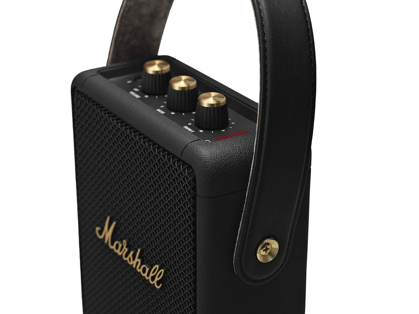 Marshall Stockwell II Portable Bluetooth Speaker with 20+ Hours of Portable Playtime, (360° Sound), Water-Resistant (IPX4) – Black & Brass.