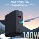 Aukey PA-B7O Omnia II Mix 140W 3 Port GaN PD 3.1 Charger with Interchangeable EU US UK Plugs