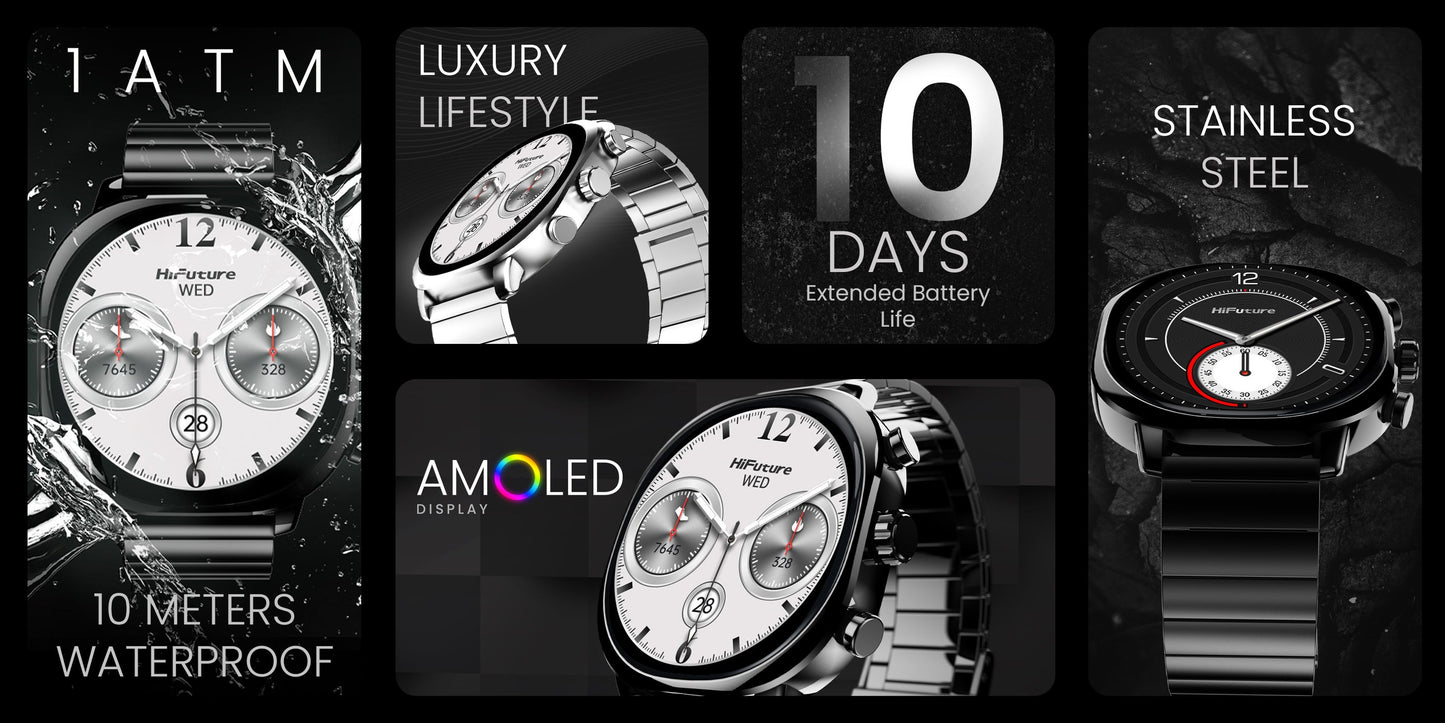 HiFuture AIX Amoled Stainless Steel wireless Calling Smartwatch -  Black