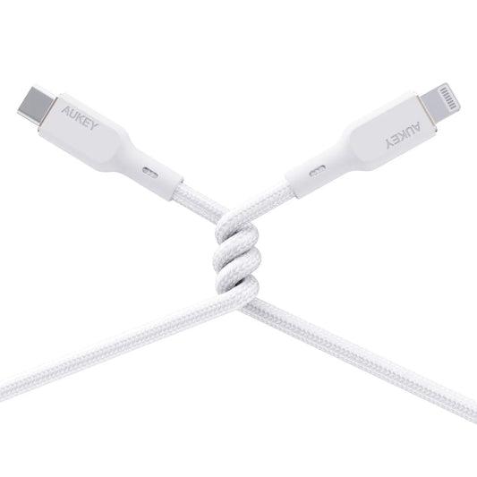 Aukey CB-NCL1 Nylon Braided USB C to Lightning Cable 1m - White