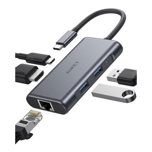 Aukey CB-C75 6-In-1 100W USB C Hubs With HDMI USD3.0 Ethernet