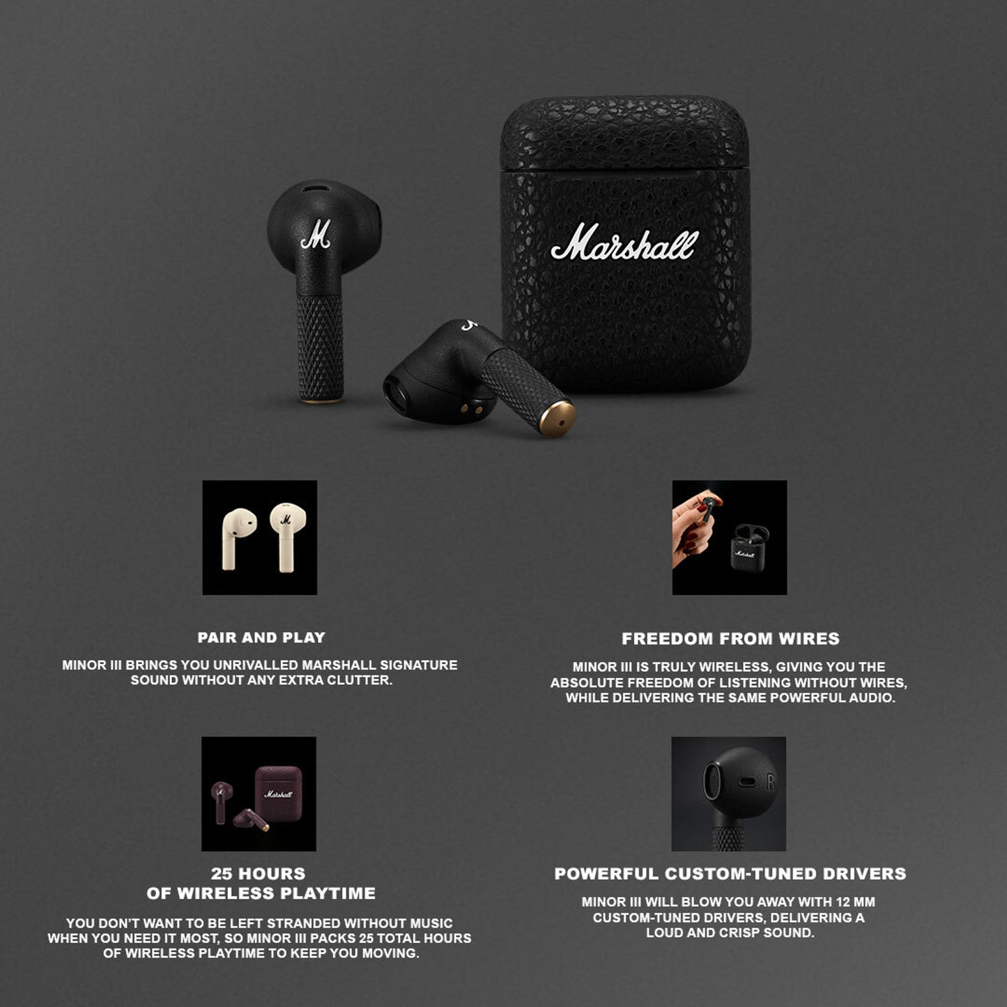 Marshall Minor III Bluetooth Truly Wireless in-Ear Earbuds with Mic