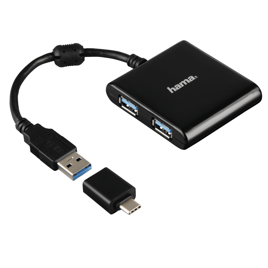 HAMA  12325 1:4 USB 3.1 Hub incl. USB-C Adapter, Bus-Powered, black