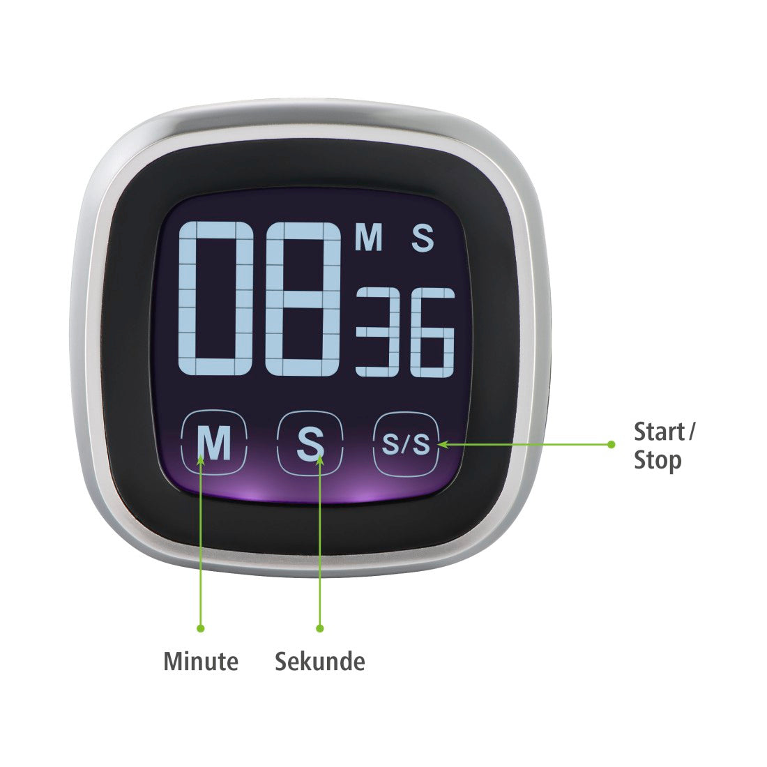 XAVAX 95321 "Touch" Kitchen Timer, Digital, silver/black