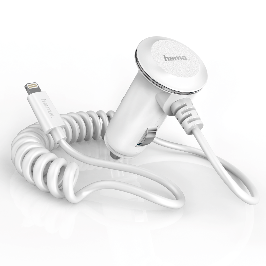 HHAMA 102096 Vehicle Charging Cable f. iPhone 5/5s/5c/6/6 Plus/6s/6s Plus/SE, MFI, white