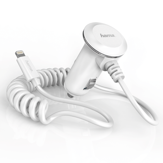HHAMA 102096 Vehicle Charging Cable f. iPhone 5/5s/5c/6/6 Plus/6s/6s Plus/SE, MFI, white