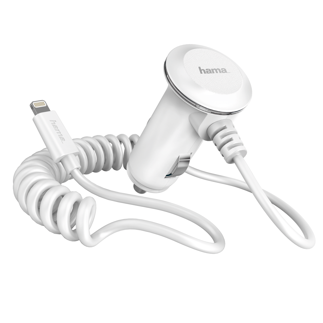 HHAMA 102096 Vehicle Charging Cable f. iPhone 5/5s/5c/6/6 Plus/6s/6s Plus/SE, MFI, white