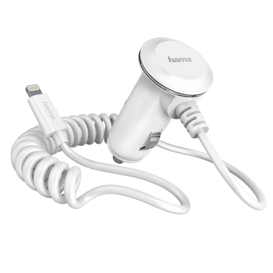 HHAMA 102096 Vehicle Charging Cable f. iPhone 5/5s/5c/6/6 Plus/6s/6s Plus/SE, MFI, white
