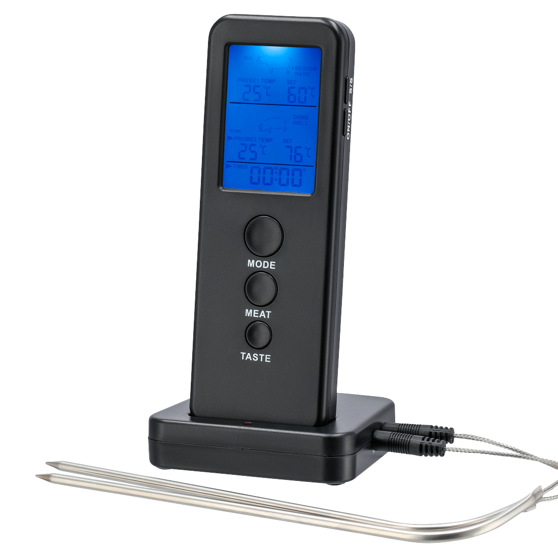 XAVAX 110207 Digital Roasting Thermometer with Timer, Radio Sensor, 2 Probes