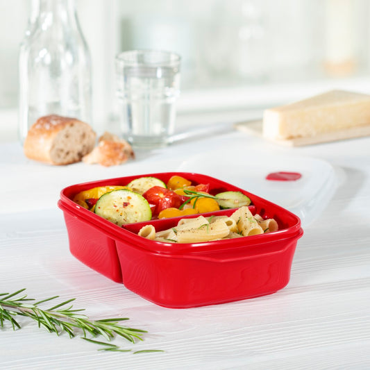 XAVAX 111465 Microwaveable container with 2 food compartments, 1.3 l, red