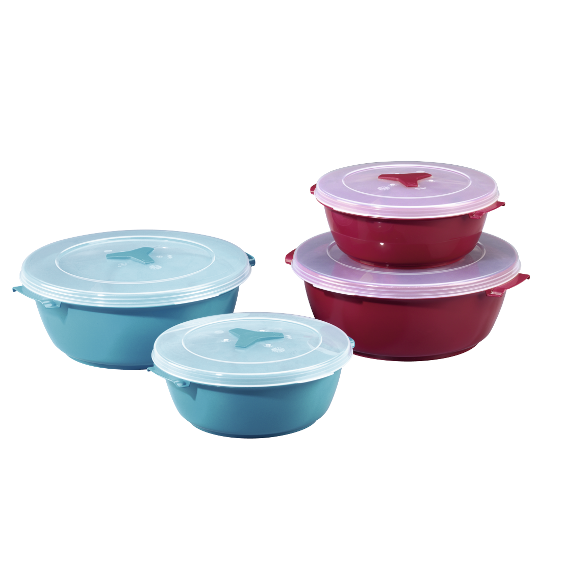 XAVAX 111525 "Round" Microwave / Freezer Container Set, 2 Pcs., turquoise / burgundy
