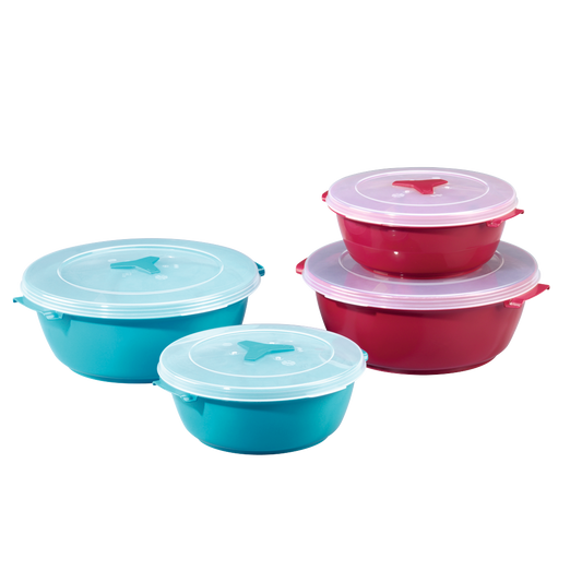 XAVAX 111525 "Round" Microwave / Freezer Container Set, 2 Pcs., turquoise / burgundy