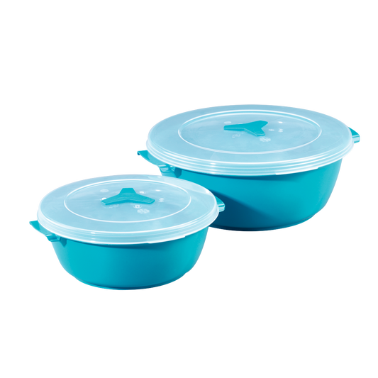 XAVAX 111525 "Round" Microwave / Freezer Container Set, 2 Pcs., turquoise / burgundy
