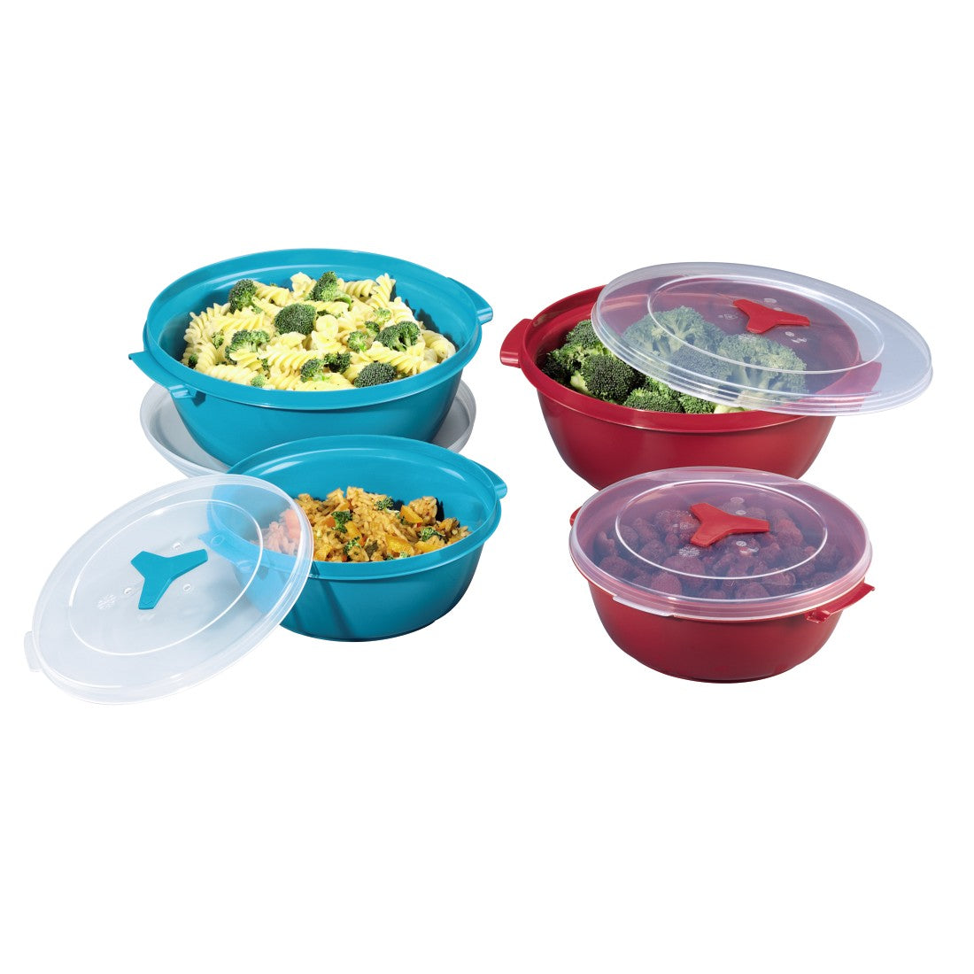 XAVAX 111525 "Round" Microwave / Freezer Container Set, 2 Pcs., turquoise / burgundy