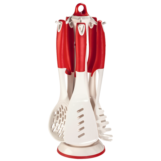 XAVAX 111577 Nylon Kitchen Tool Set, incl. rotating rack, 6 pcs., red/white