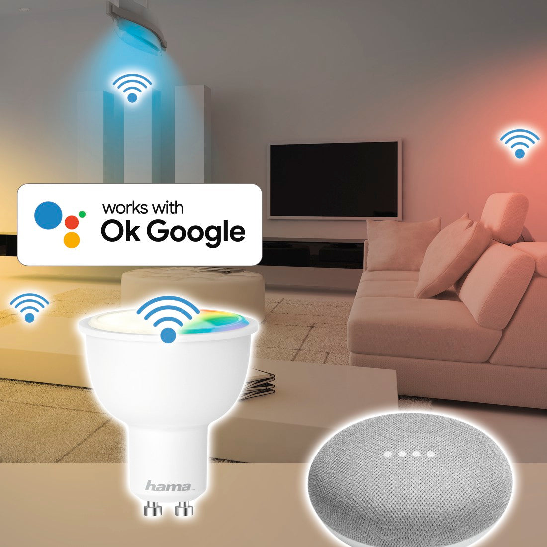 Hama176548 WiFi-LED Light, GU10, 4.5W, RGB, can be dimmed