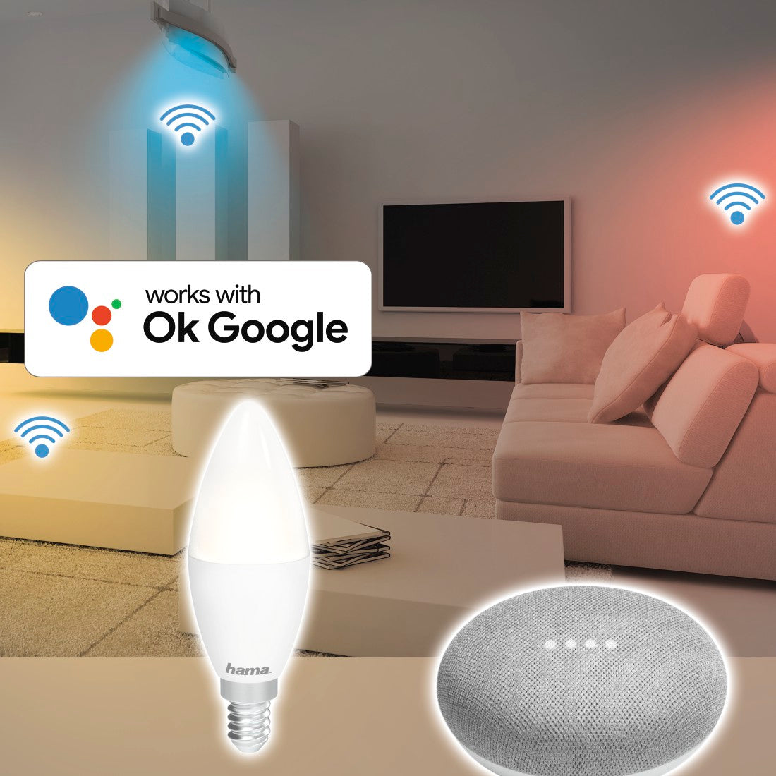Hama 176559 WiFi-LED Light, E14, 4.5W, white, can be dimmed