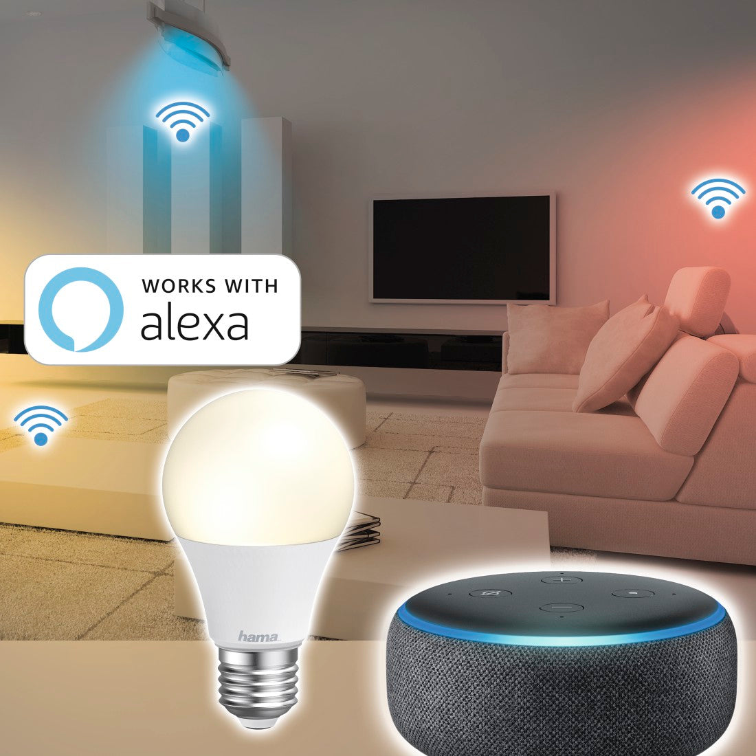 Hama 176584 WLAN LED Lamp, E27, 10 W, without Hub, for Voice / App Control, white