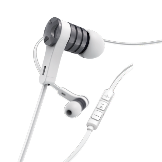 HAMA 184019 "INTENSE” HEADPHONES, IN-EAR, MIC, FLAT RIBBON CABLE, WHITE/GREY