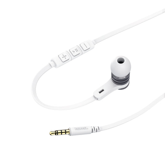 HAMA 184019 "INTENSE” HEADPHONES, IN-EAR, MIC, FLAT RIBBON CABLE, WHITE/GREY